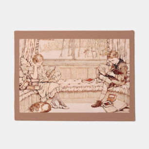 Vintage Children Reading cosy Illustration Doormat