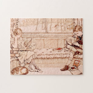 Vintage Children Reading cosy Illustration Jigsaw Puzzle