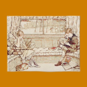 Vintage Children Reading cosy Illustration  Postcard