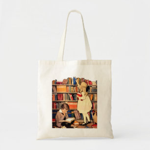 Vintage Children Reading Library Books Tote Bag