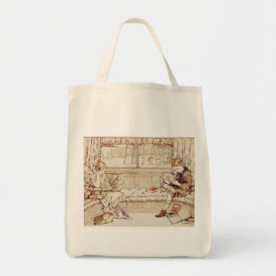 Vintage children reading tote bag