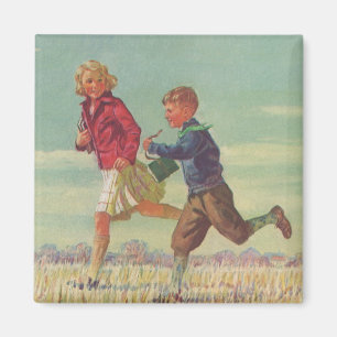 Vintage Children Running to School Carrying Books Magnet