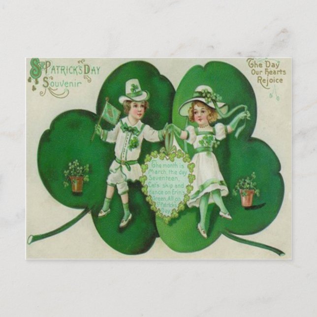 Vintage Children Shamrock Souvenir St Patrick's Postcard (Front)
