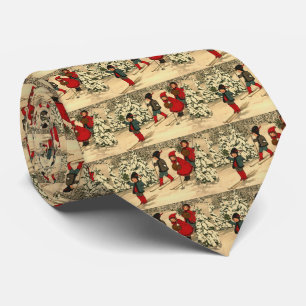 Vintage Children Skiing Through a Snowy Forest  Tie