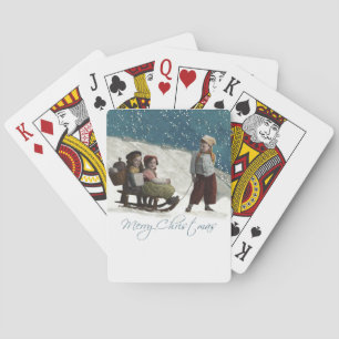 Vintage Children Sledding Christmas Winter Playing Cards