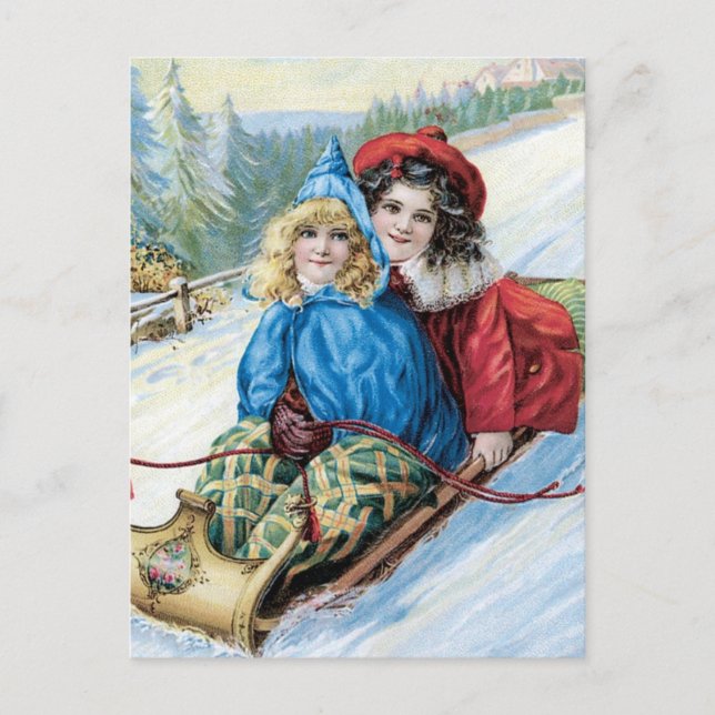 Vintage Children Sleding Postcard (Front)