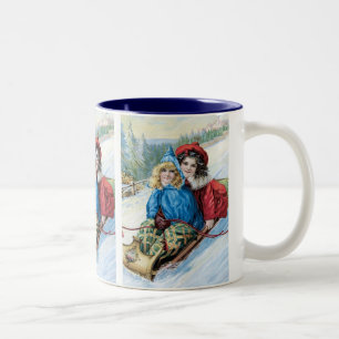Vintage Children Sleding Two-Tone Coffee Mug