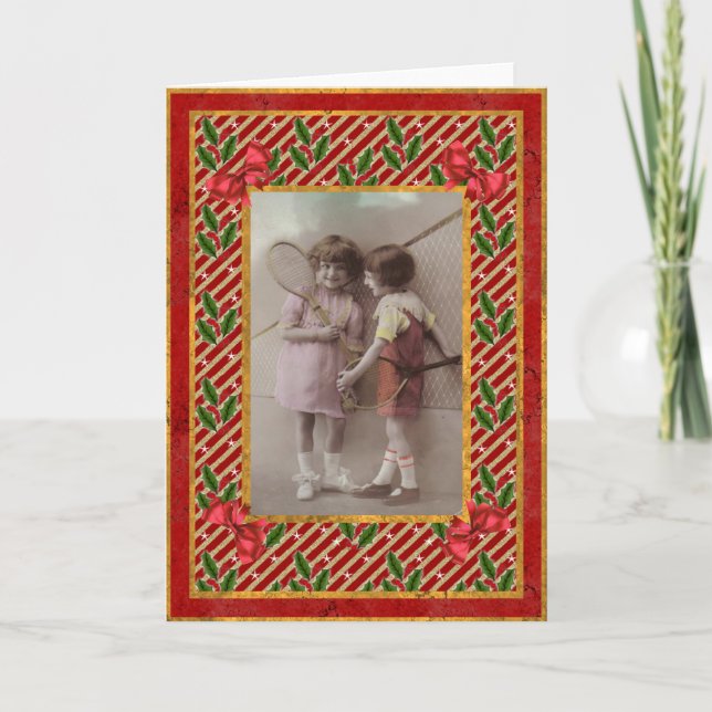 Vintage Children Tennis Christmas Card (Front)