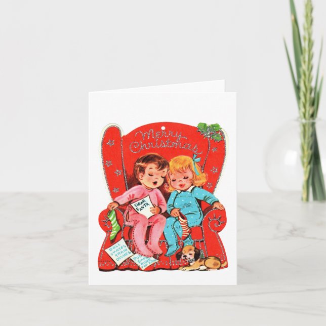 Vintage Children Waiting on Santa Card (Front)