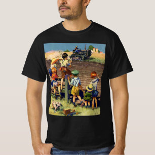 Vintage Children Waving to Local Farmer on Tractor T-Shirt