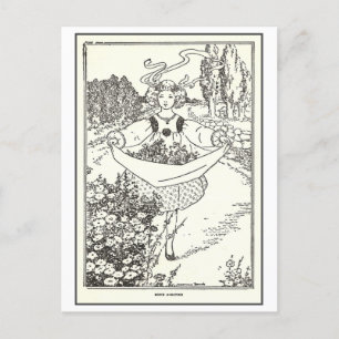 Vintage Children's Book Illustration Flower Girl Postcard