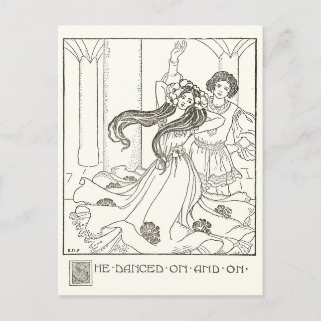 Vintage Children's Book Illustration Woman Dancing Postcard (Front)