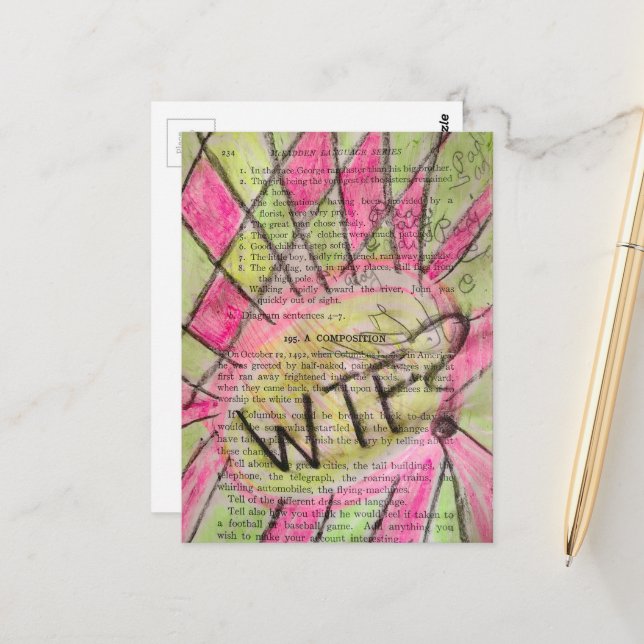 Vintage Childrens Book Mixed Media Collage Postcard (Front/Back In Situ)