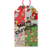 Vintage children's Christmas wrapping paper tags