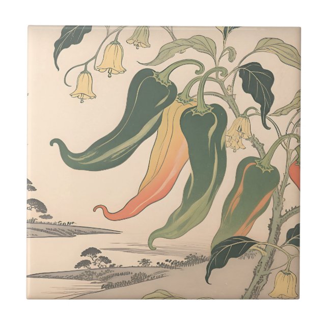 Vintage Chilli Pepper Illustration Ceramic Tile (Front)
