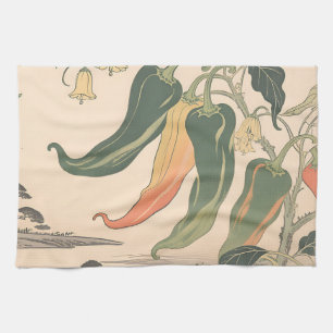 Vintage Chilli Pepper Illustration Tea Towel