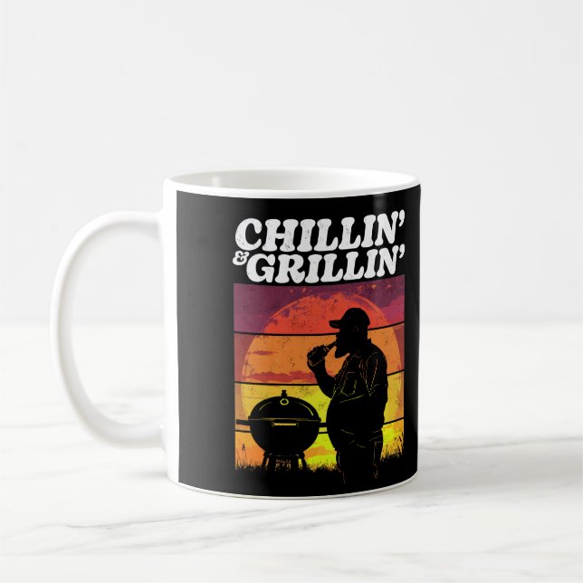 Vintage Chillin’ & Grillin’ Dark Distressed Coffee Mug (Left)