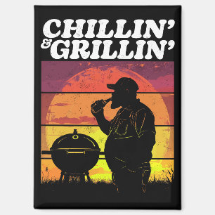 Vintage Chillin’ & Grillin’ Dark Distressed Magnet