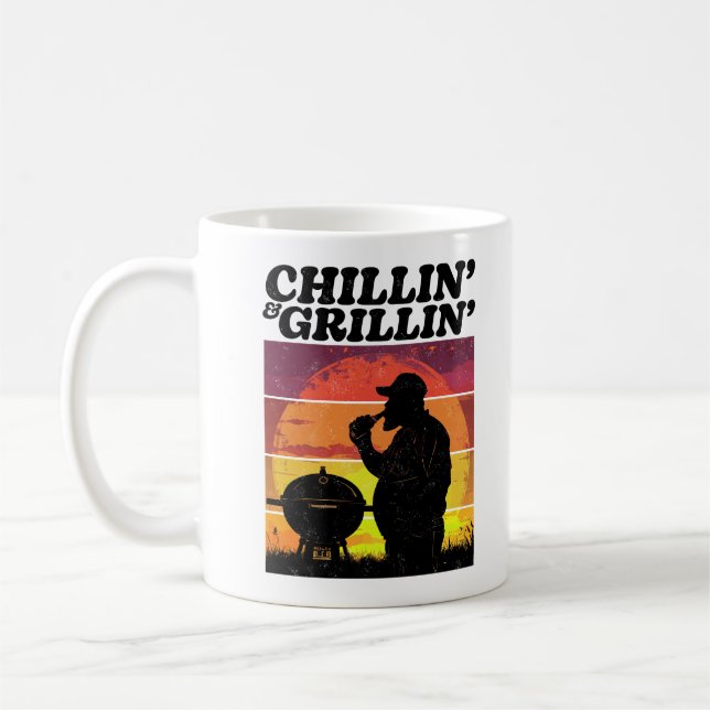 Vintage Chillin’ & Grillin’ Distressed Coffee Mug (Left)