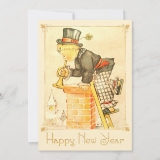 Vintage Chimney Sweeper Happy New Year Holiday Card