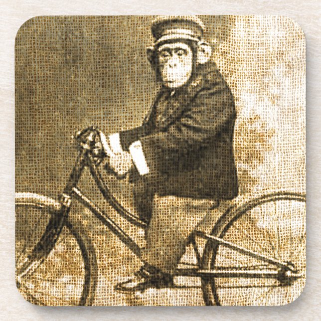 Vintage Chimpanzee on a Bicycle Coaster (Front)