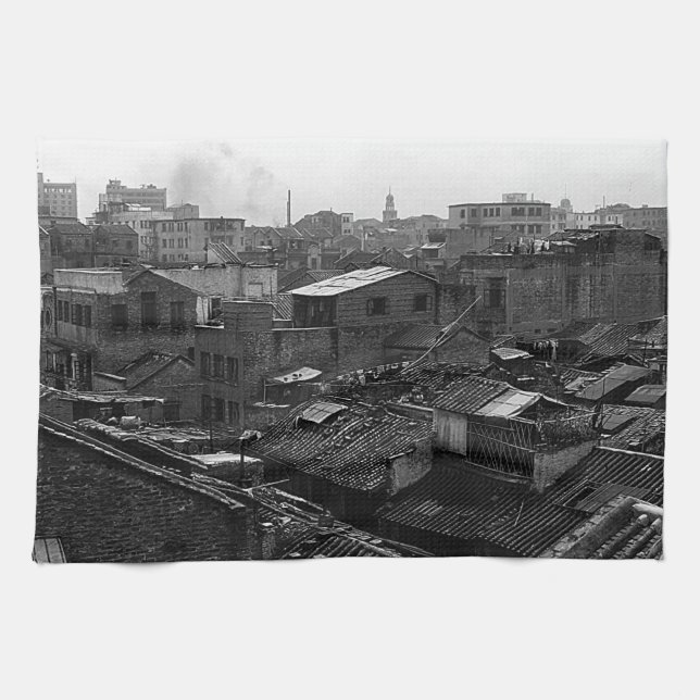 Vintage China Canton city Tea Towel (Horizontal)