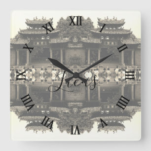 Vintage China Canton Foshan ancestral temple Large Square Wall Clock