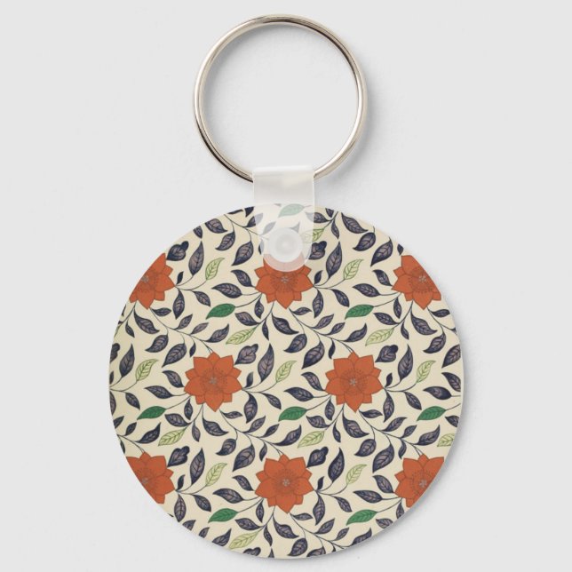 Vintage China Floral Pattern Art Key Ring (Front)