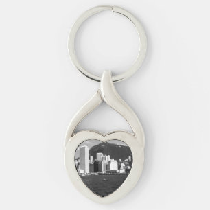 Vintage China Hong Kong bay Skyscrapers view Key Ring