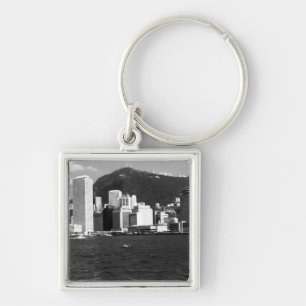 Vintage China Hong Kong bay Skyscrapers view Key Ring
