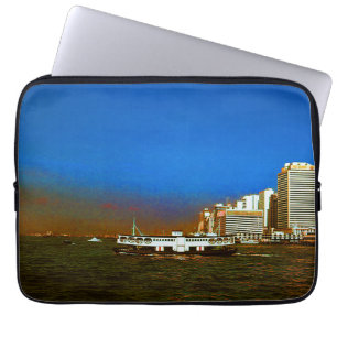 Vintage China Hong Kong boat skyscraper sea Laptop Sleeve