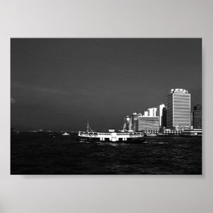 Vintage China Hong Kong boat skyscraper sea Poster