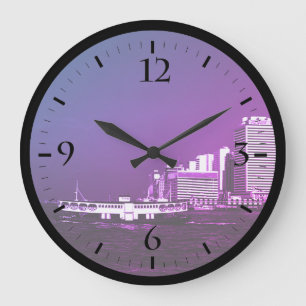 Vintage China Hong Kong boat skyscraper sea Watc Large Clock