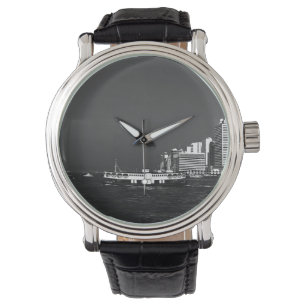 Vintage China Hong Kong boat skyscraper sea Watch