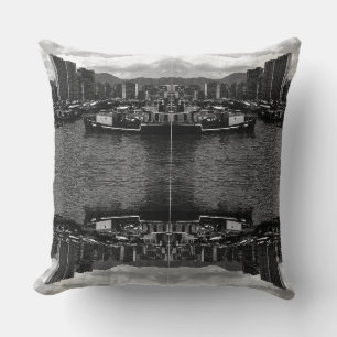 Vintage China Hong Kong houseboats river Canvas Pr Cushion