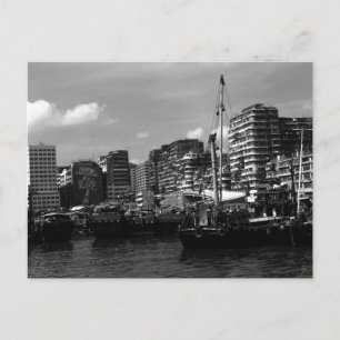 Vintage China Hong Kong houseboats river Postcard
