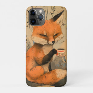 Vintage Chinese art cute fox with tea ceremony iPhone 11 Pro Case
