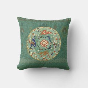 Vintage Chinese Blue Green Circle Cushion
