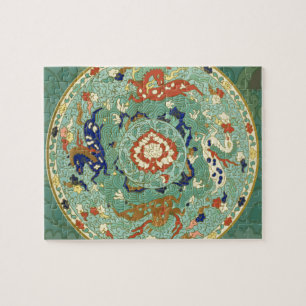 Vintage Chinese Blue Green Circle Jigsaw Puzzle
