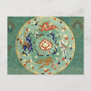 Vintage Chinese Blue Green Circle Postcard