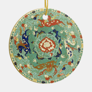 Vintage Chinese Blue Green Land Sea Air Horses Ceramic Tree Decoration