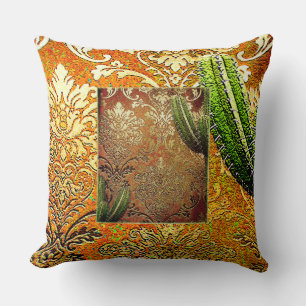 Vintage Chinese Cactus & Geometric Motif Cushion