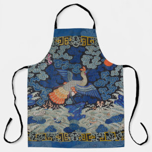 Vintage Chinese Crane Pattern: Imperial Blue Apron