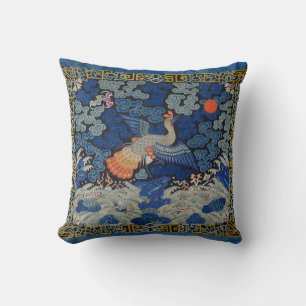 Vintage Chinese Crane Pattern: Imperial Blue Cushion