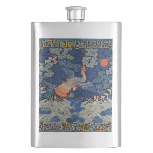 Vintage Chinese Crane Pattern: Imperial Blue Hip Flask