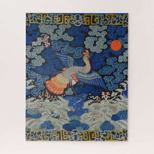 Vintage Chinese Crane Pattern: Imperial Blue Jigsaw Puzzle