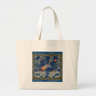 Vintage Chinese Crane Pattern: Imperial Blue Large Tote Bag