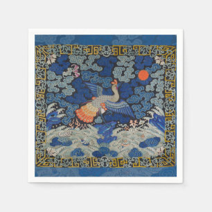 Vintage Chinese Crane Pattern: Imperial Blue Napkin