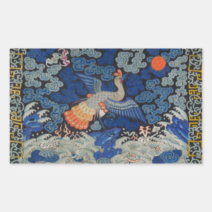 Vintage Chinese Crane Pattern: Imperial Blue Rectangular Sticker