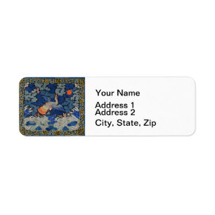 Vintage Chinese Crane Pattern: Imperial Blue Return Address Label